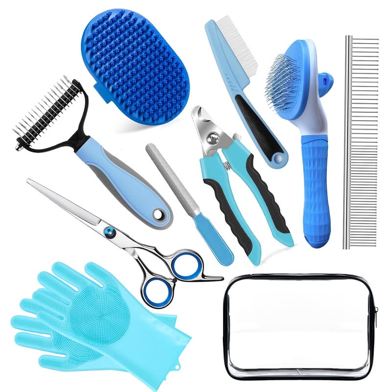 2TRUL Bath Grooming Kit for Pets, 10pcs Dog Brush for Shedding with Dog Nail Clipper and Trimmer, Dog and Cat Grooming Supplies, Dematting Comb for Dogs, Pet Bath Supplies - Image 1
